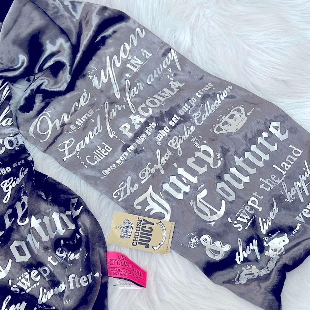 Juicy Couture Vintage Rare crushed velvet scarf with Iconic Fairytale script